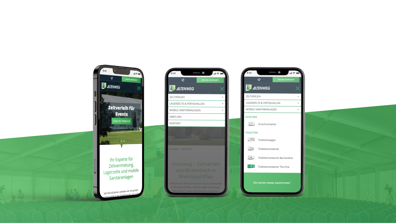 mobile Website von Altenweg auf 3 Screens