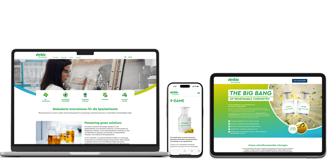 Die Verbio Website auf Laptop, Smartphone & Tablet