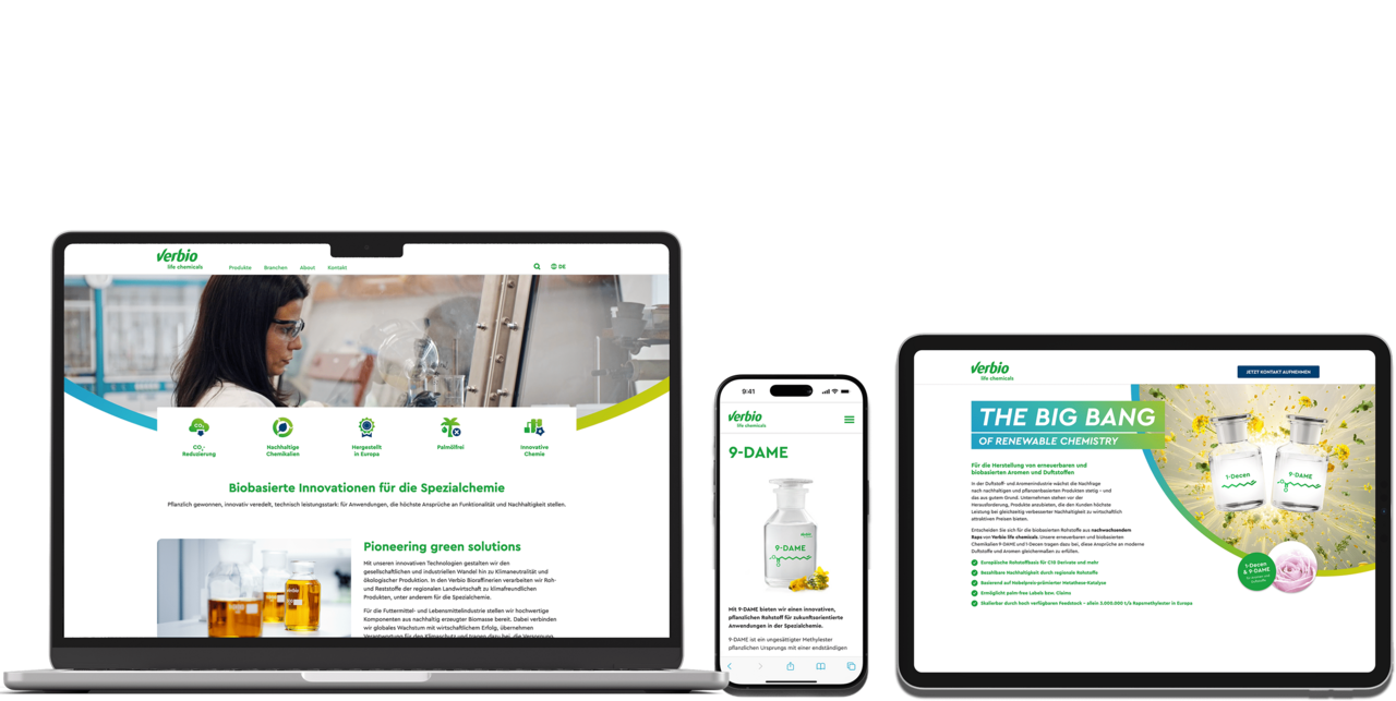 Die Verbio Website auf Laptop, Smartphone & Tablet