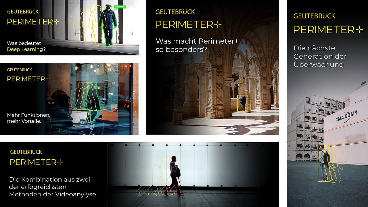 Google Ads Banner zu Geutebrück PERIMETER+ mit Anwendungsbeispielen für KI-gestützte Videoüberwachung und Personenerkennung.