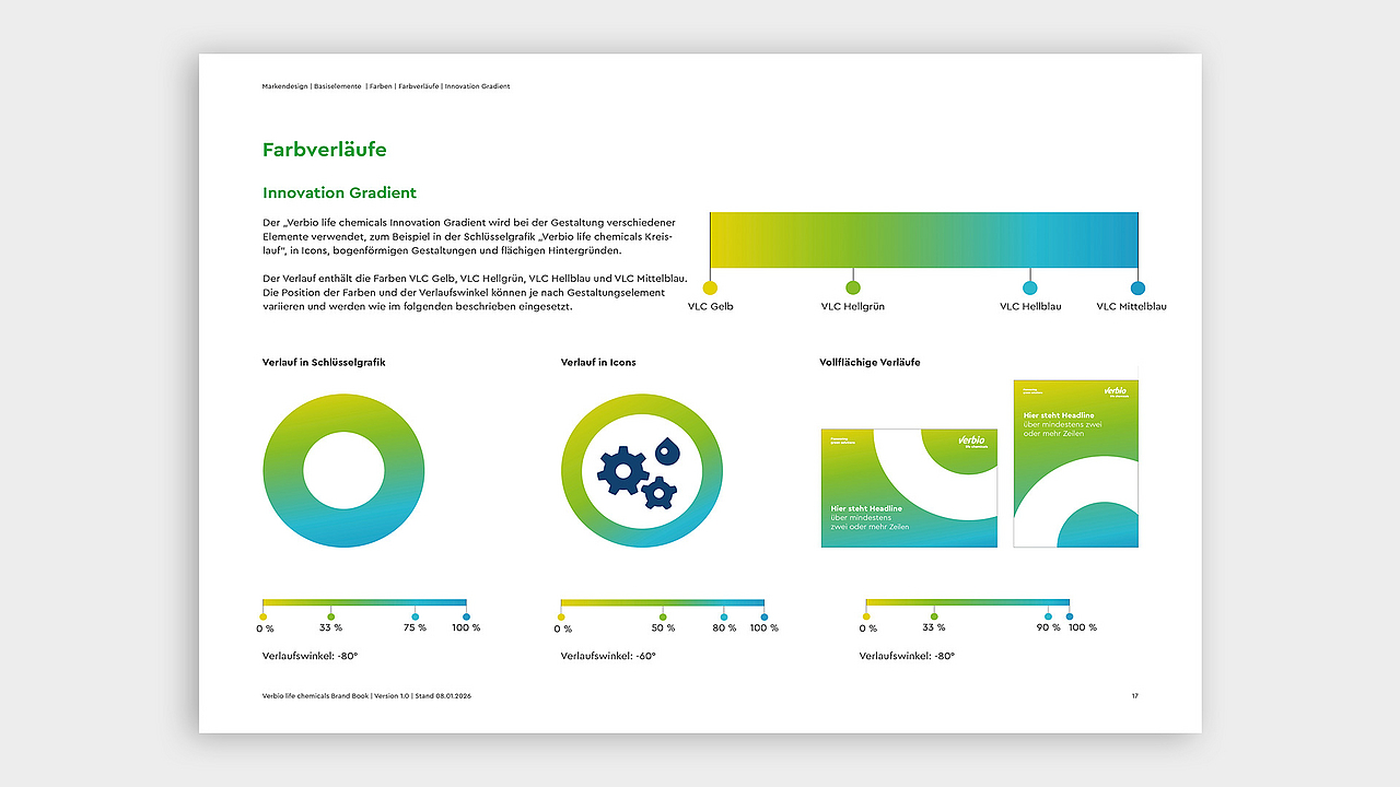 Farbverläufe der Verbio Farben in der Übersicht