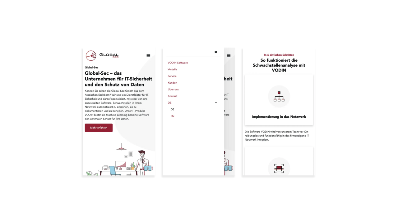Mobile Darstellung der Global Sec Website